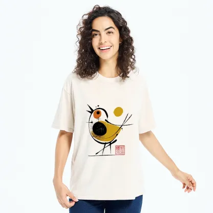 Tokyo-Tiger Aesthetic Yellow And Black Bird Washed T-Shirt