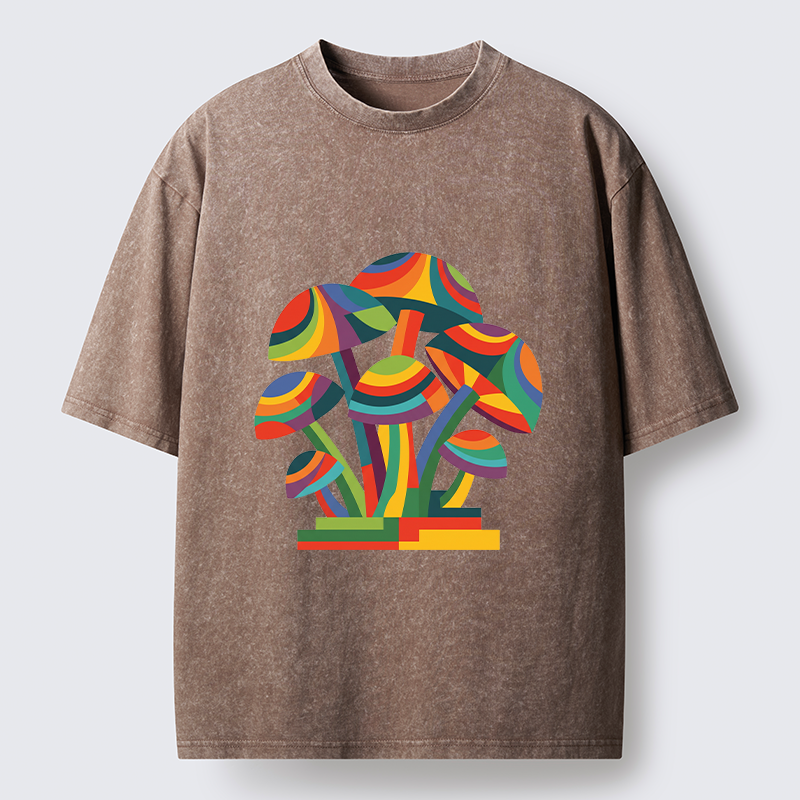Tokyo-Tiger Colorful Mushroom Art Washed T-Shirt
