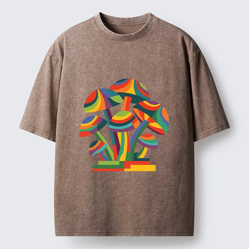 Tokyo-Tiger Colorful Mushroom Art Washed T-Shirt