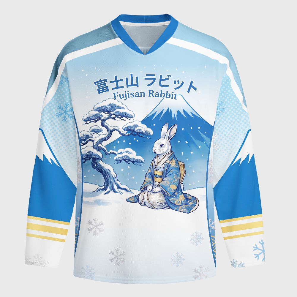 Tokyo-Tiger Japanese Ukiyo-e Mount Fuji Rabbit Long-Sleeve Hockey Jersey