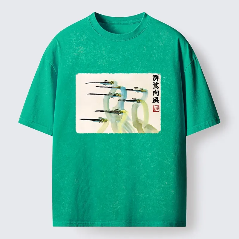 Tokyo‑Tiger Herons Wind Dance Washed T‑Shirt