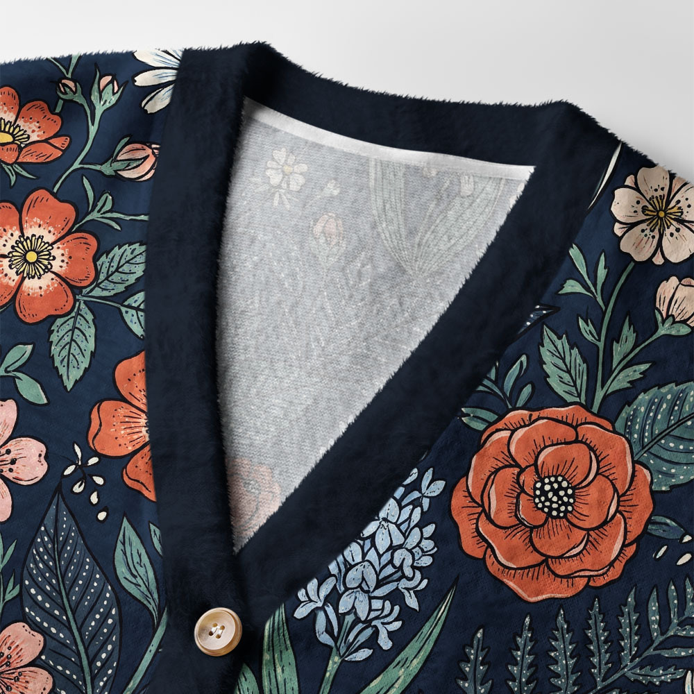 Tokyo-Tiger Midnight Wildflowers Ugly Cardigan Sweater