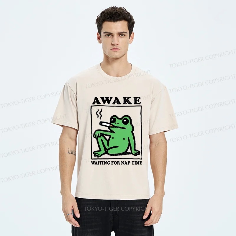 Tokyo-Tiger Frog Waiting For A Nap Washed T-Shirt