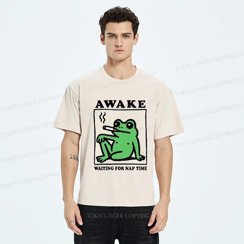 Tokyo-Tiger Frog Waiting For A Nap Washed T-Shirt