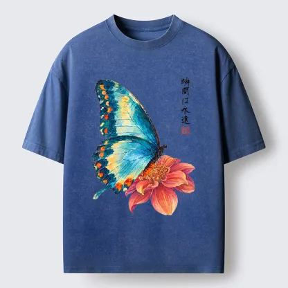 Tokyo-Tiger Flower Butterfly Vibe Washed T-Shirt