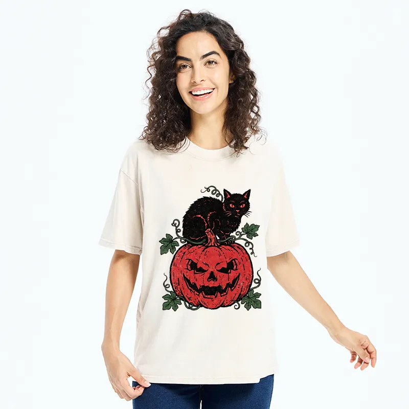 Tokyo-Tiger Pumpkin Black Cat Washed T-Shirt