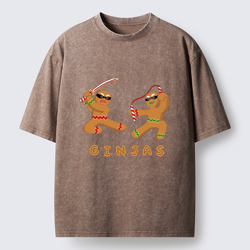 Tokyo-Tiger Funny Gingerbread Ninjas Washed T-Shirt