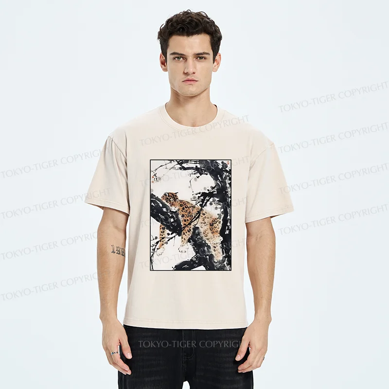 Tokyo-Tiger Ink Painting Of Leopard Washed T-Shirt