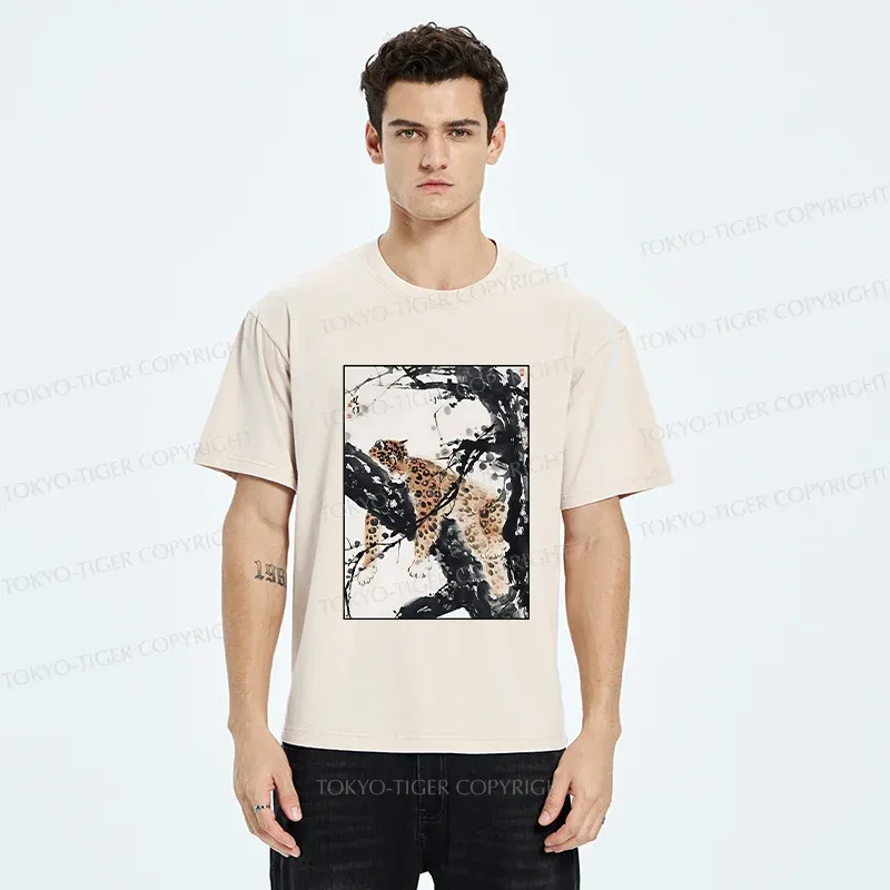 Tokyo-Tiger Ink Painting Of Leopard Washed T-Shirt