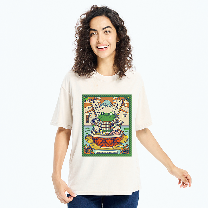 Tokyo-Tiger Frog Samurai Eating Ramen Washed T-Shirt