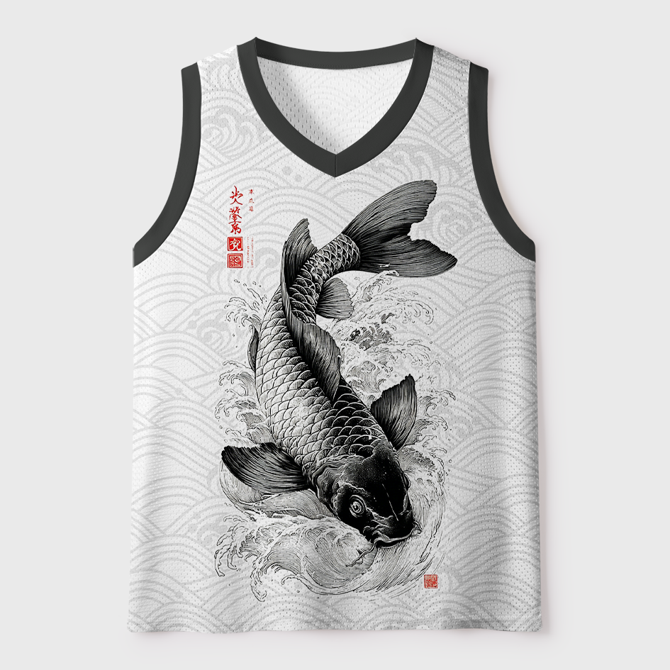 Tokyo-Tiger Koi Fish Wave Mesh Tank Top