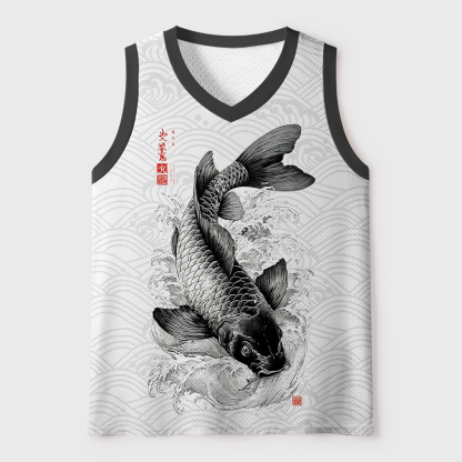Tokyo-Tiger Koi Fish Wave Mesh Tank Top