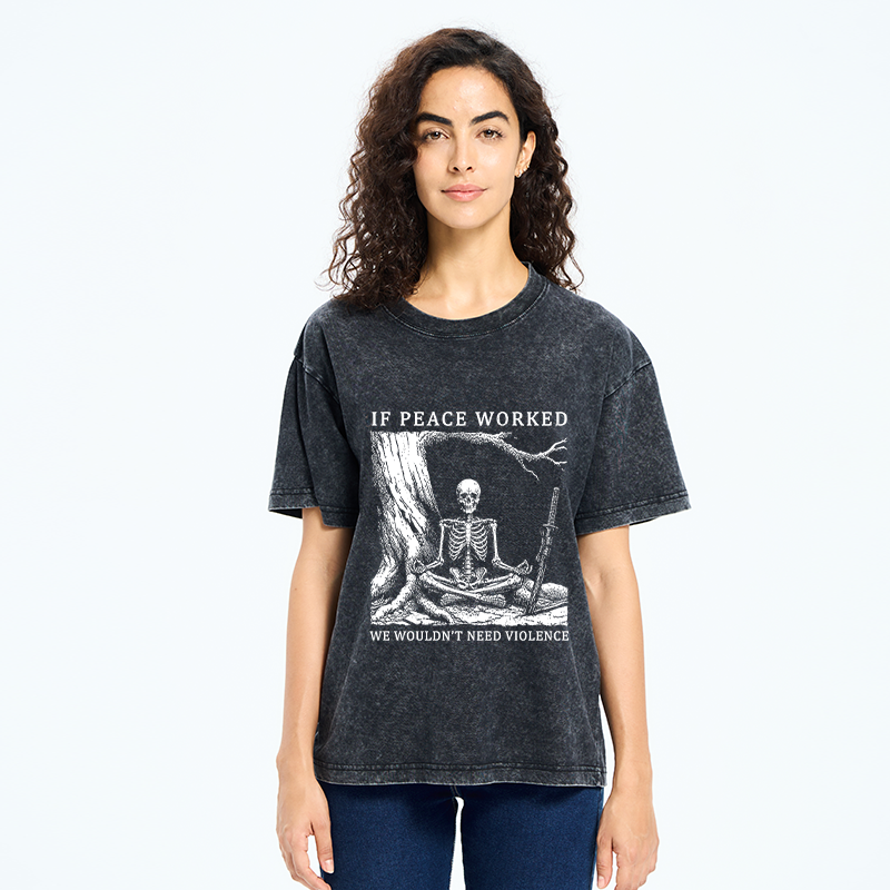 Tokyo-Tiger Calm Skeleton Samurai Meme Washed T-Shirt
