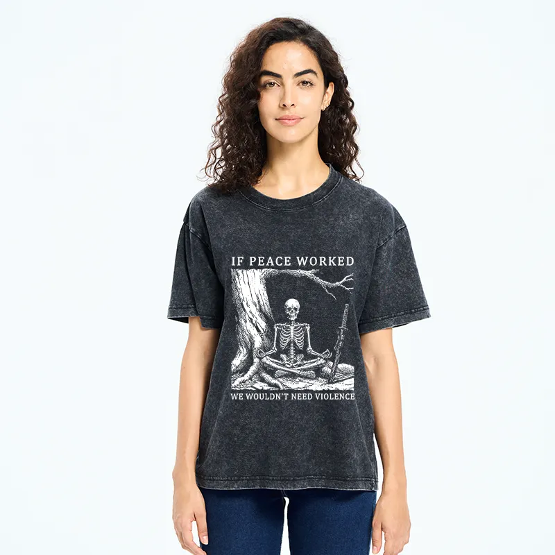 Tokyo-Tiger Calm Skeleton Samurai Meme Washed T-Shirt