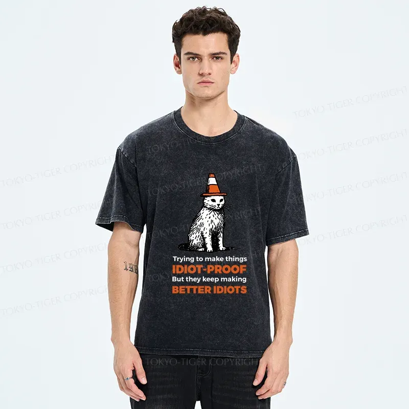 Tokyo-Tiger Stupid Cat Washed T-Shirt