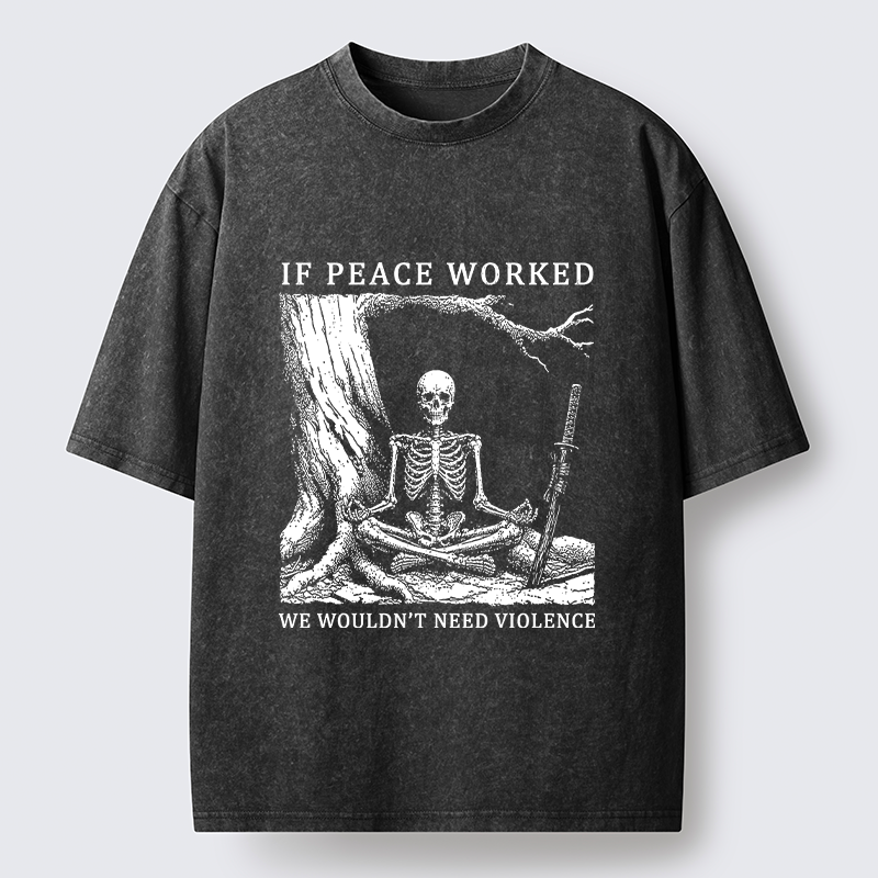 Tokyo-Tiger Calm Skeleton Samurai Meme Washed T-Shirt