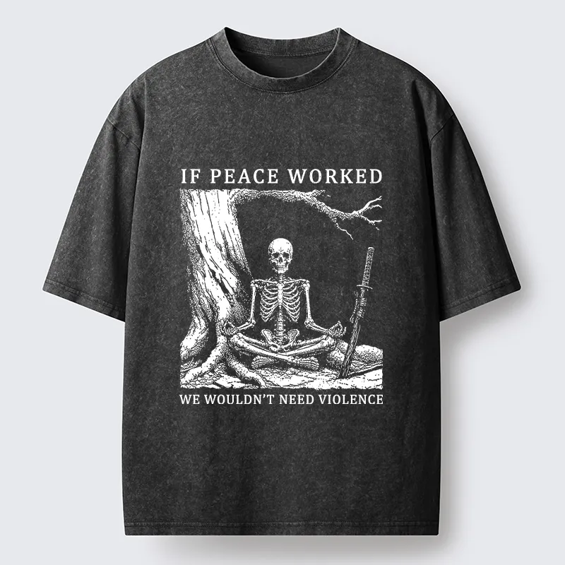 Tokyo-Tiger Calm Skeleton Samurai Meme Washed T-Shirt