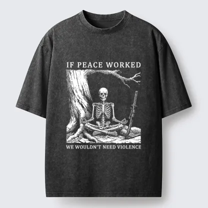 Tokyo-Tiger Calm Skeleton Samurai Meme Washed T-Shirt