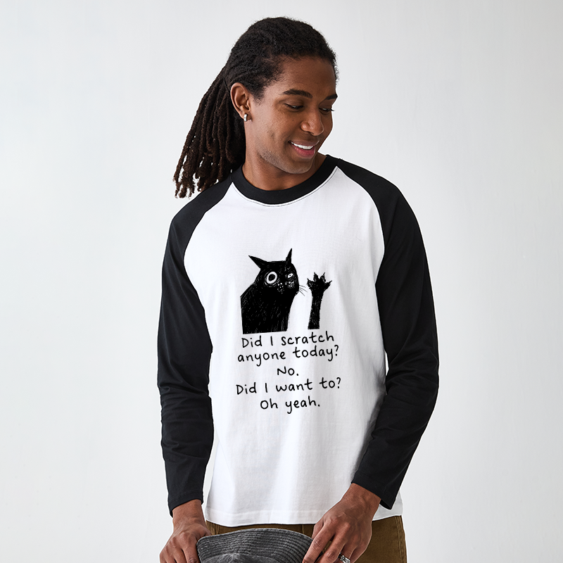 Tokyo-Tiger Black Cat Scratches People Raglan Long Sleeve T-shirt