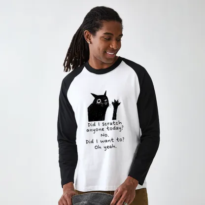 Tokyo-Tiger Black Cat Scratches People Raglan Long Sleeve T-shirt