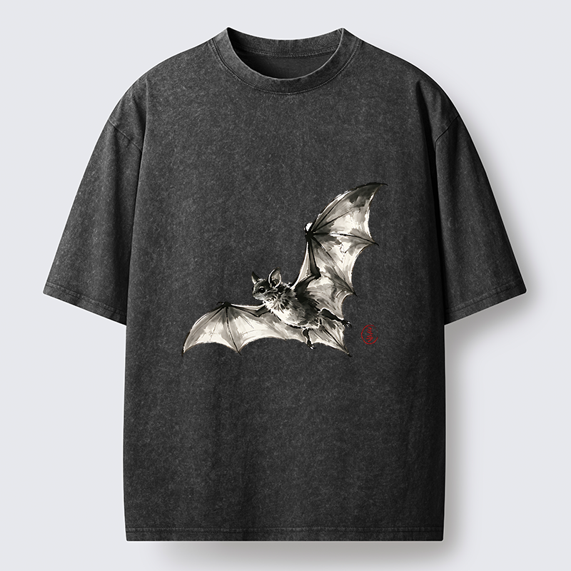 Tokyo‑Tiger Ink Style Bat Washed T‑Shirt
