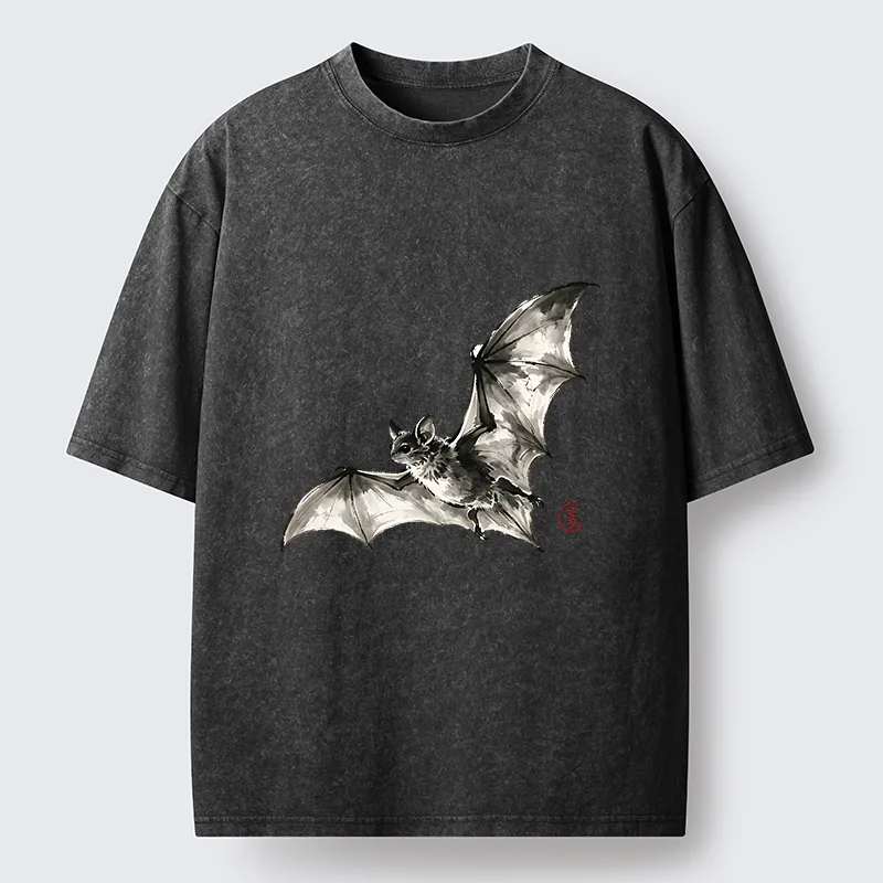 Tokyo‑Tiger Ink Style Bat Washed T‑Shirt