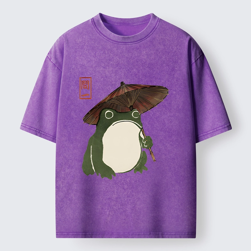 Tokyo‑Tiger Zen Frog Vibe Washed T‑Shirt