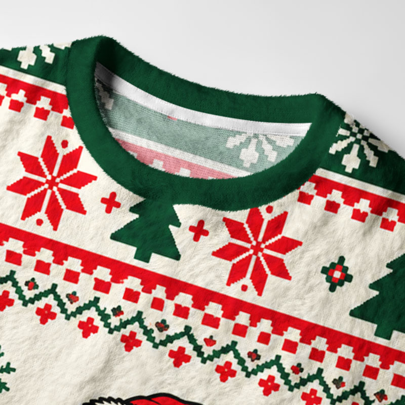 Tokyo-Tiger Funny Messed Up Skeleton Fuzzy Christmas Ugly Sweatshirt