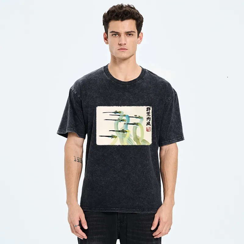 Tokyo‑Tiger Herons Wind Dance Washed T‑Shirt