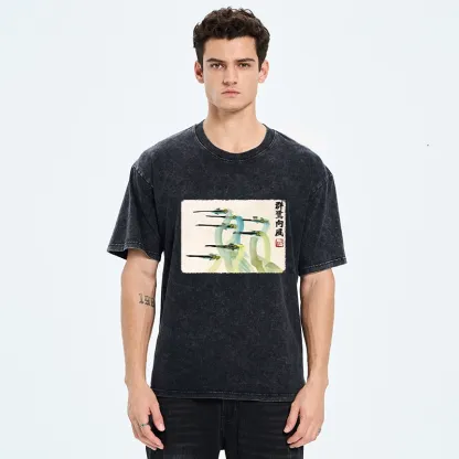 Tokyo‑Tiger Herons Wind Dance Washed T‑Shirt