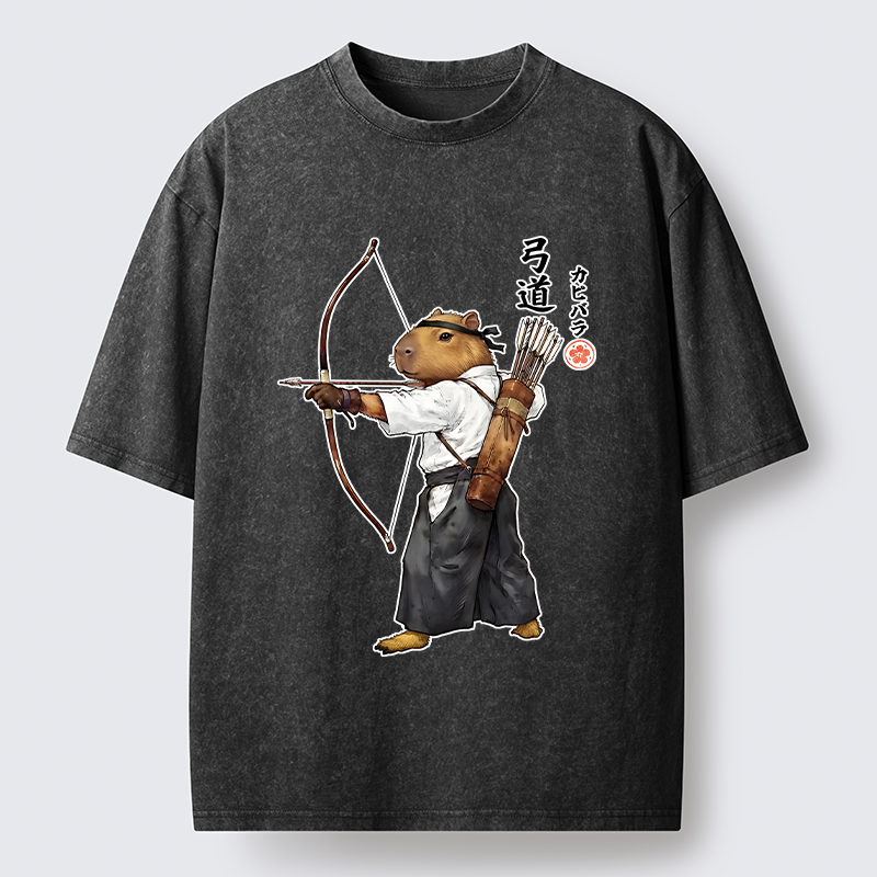 Tokyo-Tiger Capybara Kyudo Meme Washed T-Shirt
