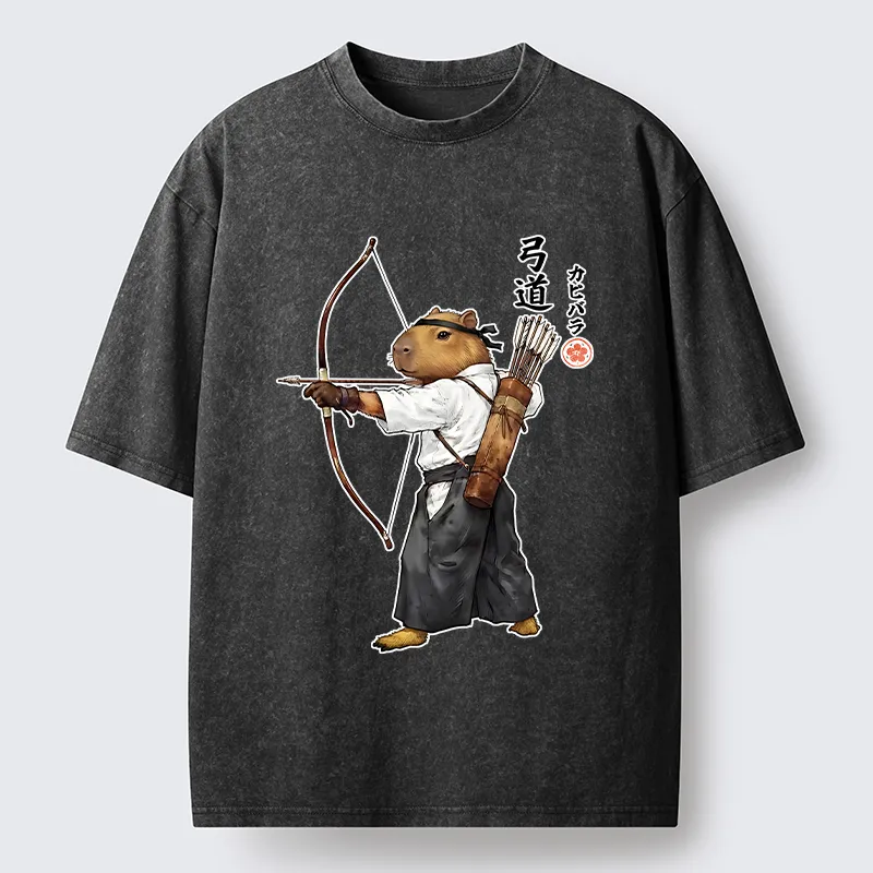 Tokyo-Tiger Capybara Kyudo Meme Washed T-Shirt