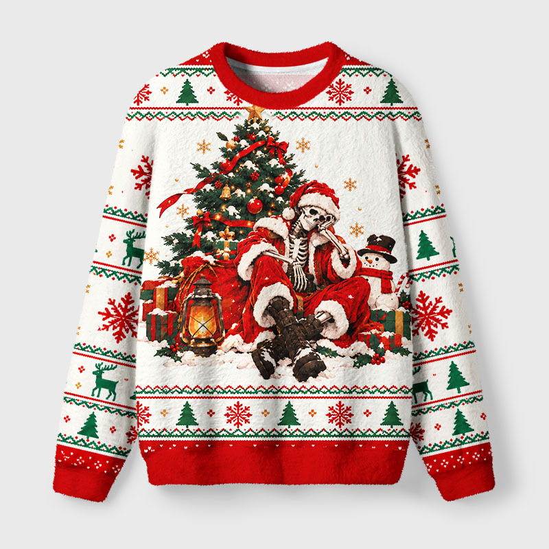 Tokyo-Tiger Skeleton Santa Chill Fuzzy Christmas Ugly Sweatshirt