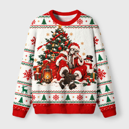 Tokyo-Tiger Skeleton Santa Chill Fuzzy Christmas Ugly Sweatshirt