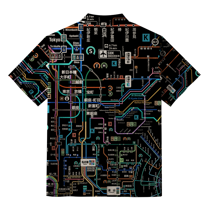 Tokyo-Tiger Tokyo Subway Map Black Button-up Shirt