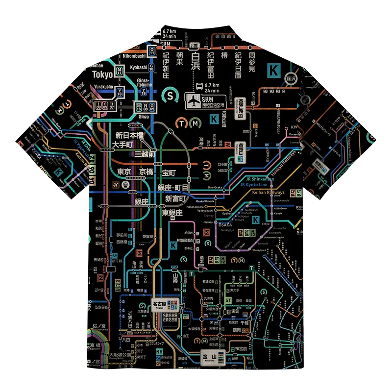 Tokyo-Tiger Tokyo Subway Map Black Button-up Shirt
