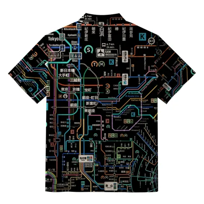 Tokyo-Tiger Tokyo Subway Map Black Button-up Shirt