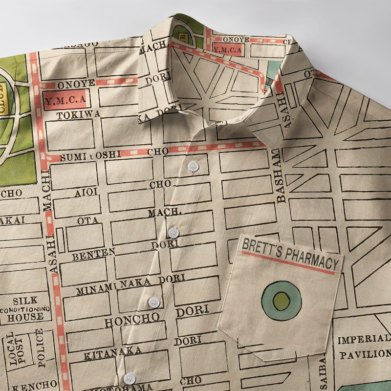 Tokyo-Tiger Yokohama City Planning Map Button-up Shirt