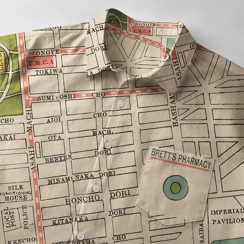 Tokyo-Tiger Yokohama City Planning Map Button-up Shirt