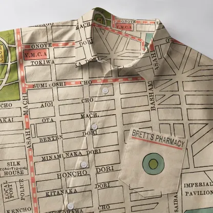 Tokyo-Tiger Yokohama City Planning Map Button-up Shirt