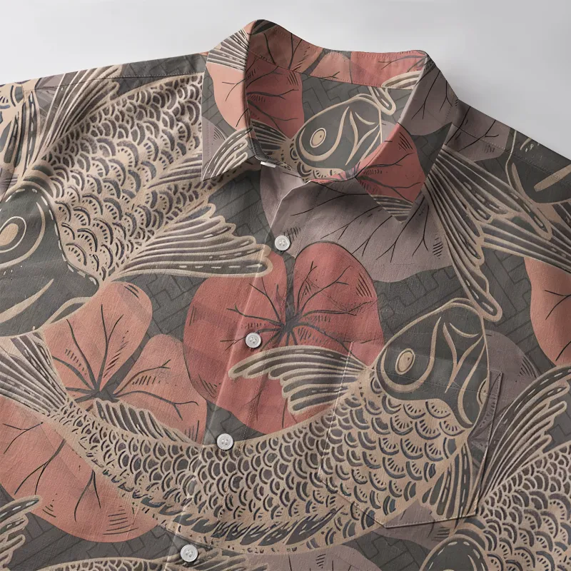 Tokyo-Tiger Swimming Koi Button-up Shirt