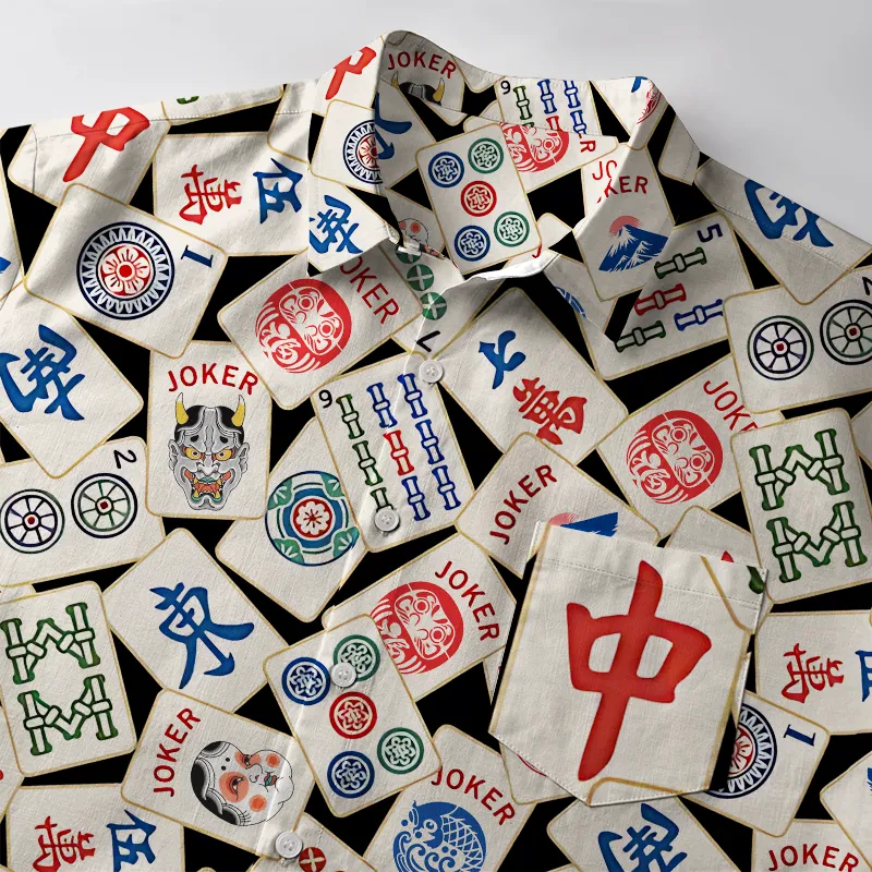 Tokyo-Tiger Mahjong Tiles Button-up Shirt