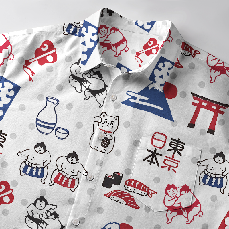 Tokyo-Tiger Japanese Elements Combination Button-up Shirt