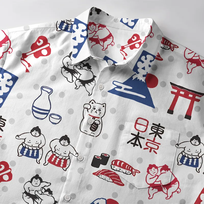 Tokyo-Tiger Japanese Elements Combination Button-up Shirt