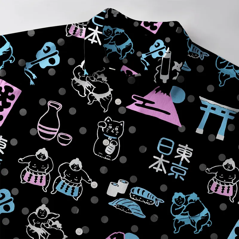 Tokyo-Tiger Japanese Elements Combination Black Button-up Shirt