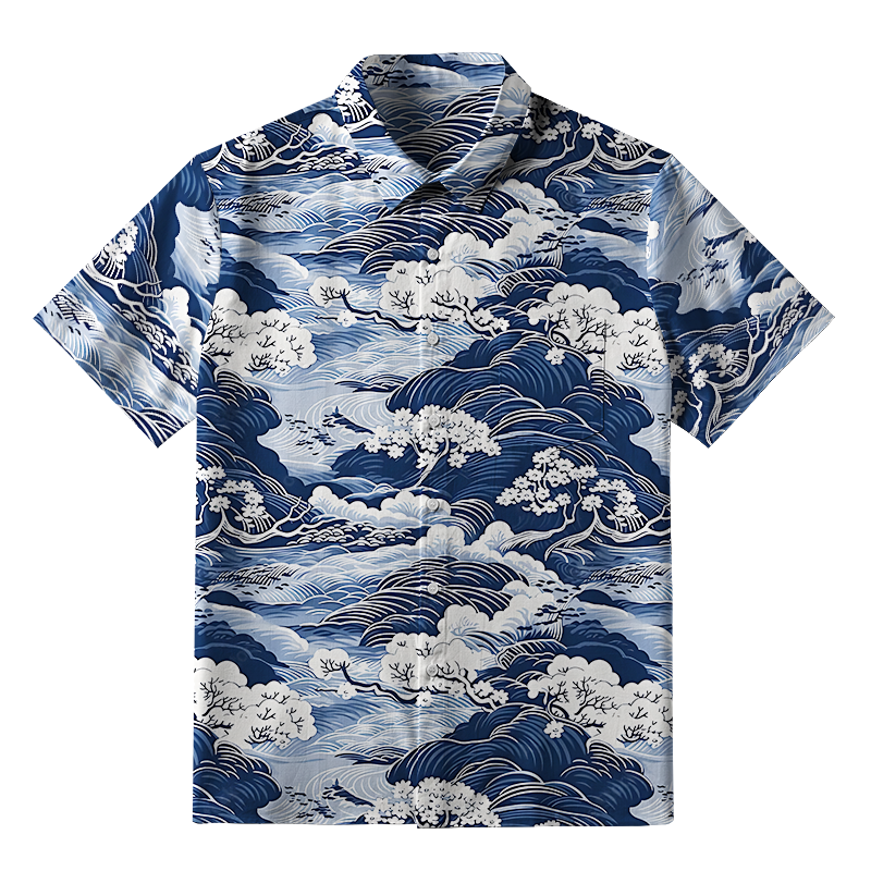 Tokyo-Tiger Traditional Japanese Scenery Button-up Shirt