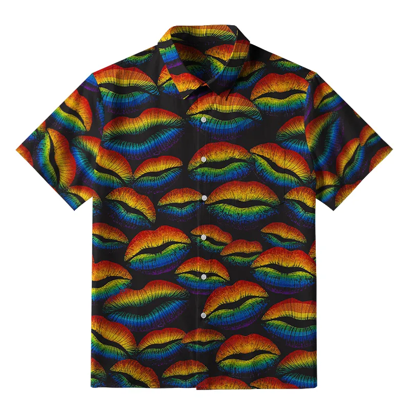Tokyo-Tiger Rainbow Lip Print Button-up Shirt
