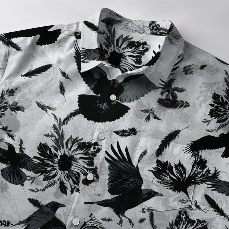 Tokyo-Tiger Crows Amongst Blossoms Button-up Shirt