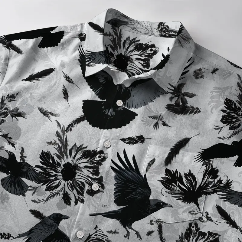 Tokyo-Tiger Crows Amongst Blossoms Button-up Shirt
