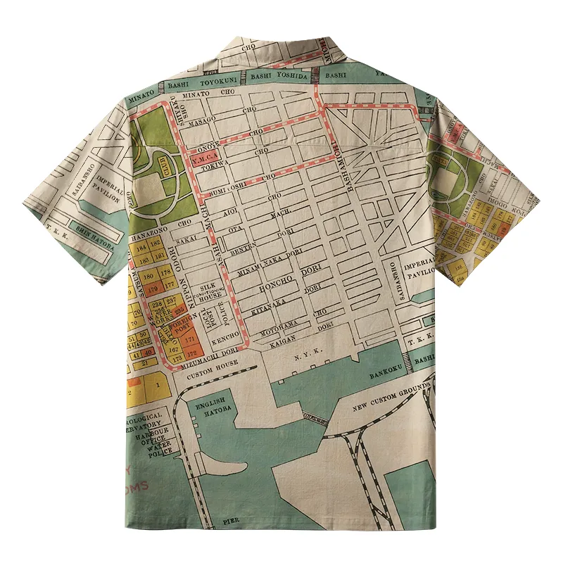 Tokyo-Tiger Yokohama City Planning Map Button-up Shirt
